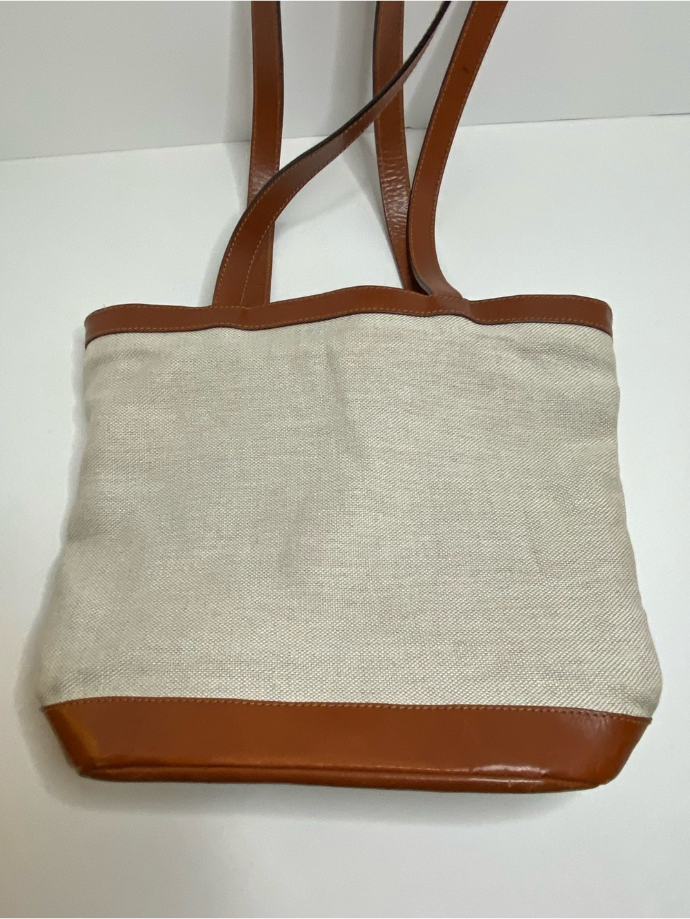 Talbots Made In Italy Canvas & Leather Tote Bag Beige Brown Shoulder Handbag